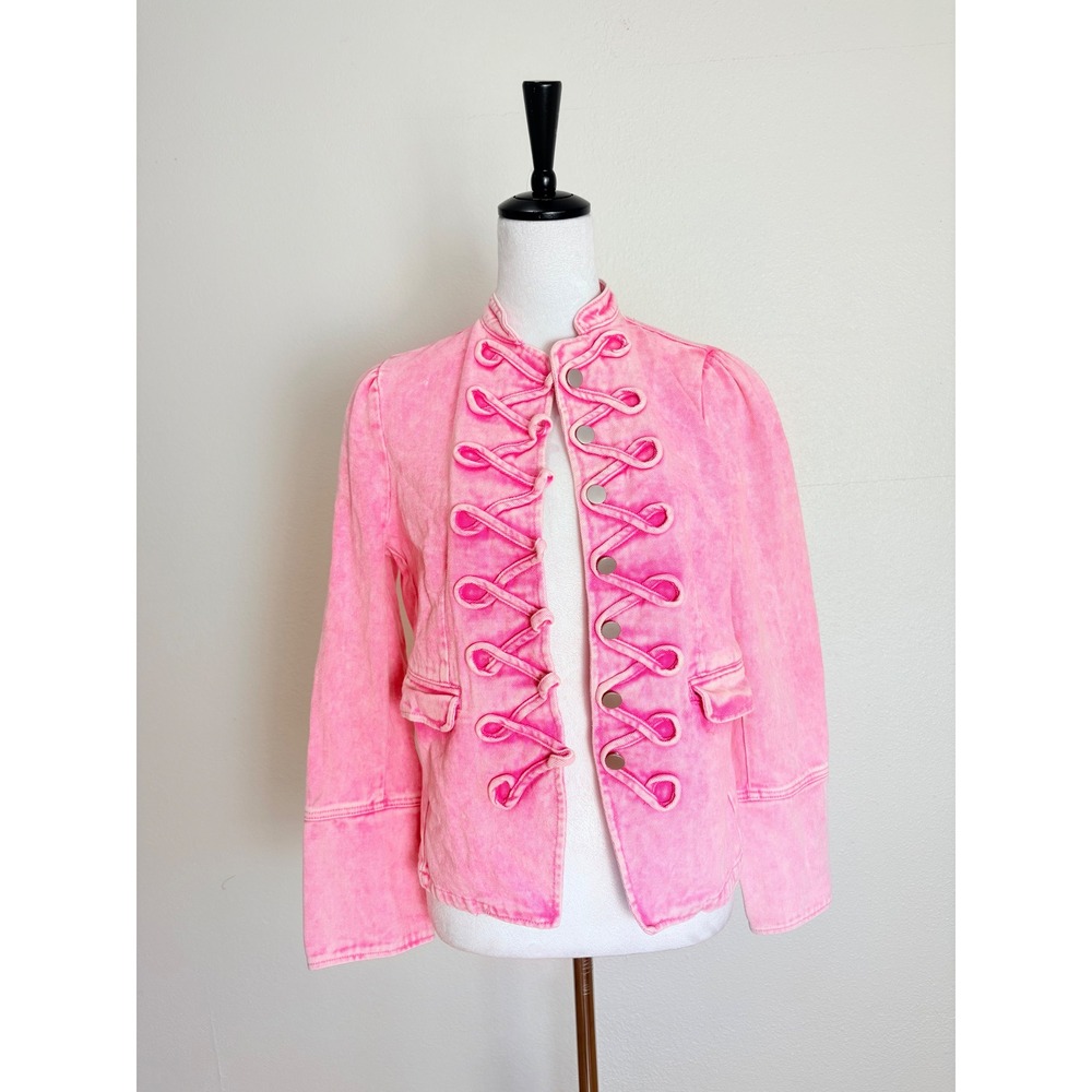 Savanna Jane Light Pink Denim Napoleon Denim Jacket Size Small Mandarin Collar